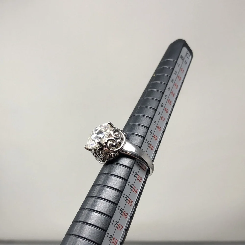 Moissanite Fire Ring Vintage Style Engagement Solitaire Platineve Size 6